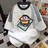 Camiseta de Manga Corta Estilo Americano Retro con Estampado de Dibujos Animados de Algodón Puro para Hombre, Holgada, Pequeña de Cera, Nueva, Blanca Gris, Top Pesado