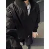 Chaqueta de béisbol americana de punto acanalado transfronteriza para hombre, de corte holgado, con cuello alto tipo biker