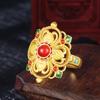 Anillo Baoxinghua Heredando Artesanía Antigua de Oro Alambre Mate Dibujado Chapado Oro Real de 24k Anillo Femenino Oro Duro Anillo de Boca Viva
