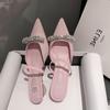 Princesa Rosa~Tão Linda! Sandálias de Bico Aberto Rosa em Couro Patentê Modelo Novo 2026 para Mulheres, Sapatos Prateados de Bico Fino para o Verão