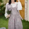 Delantal floral de algodón y lino estilo japonés para mujer, estilo largo, bata artística floral para cocina y repostería, se puede imprimir con logo
