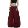 Calça de moletom com bainha curva, bloqueio de cores, estampa de letras, estilo falso duas peças, estilo americano, para comércio exterior transfronteiriço, para homens e mulheres, perna larga solta para dança de jazz