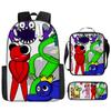 Mochila de Dibujos Animados Rainbow Friends Mochila Escolar para Estudiantes de Primaria y Secundaria Mochila Estampada Bolsa de Mensajero para 4º-5º-6º Grado Estuche para Lápices
