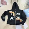 Street Hip Hop Vintage Impresso Preto Zip Hoodie Feminino 2022 Y2K Harajuku Jaqueta Suéter Mulheres