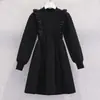 Otoño e invierno nueva moda color liso estilo casual vestido niñas estilo western manga larga vestido suéter tejido