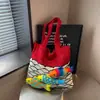 Bolsa de Hombro Individual de Dibujos Animados Bolsa de Playa Tipo Tote Versátil Bolsa para la Costa Bolso de Mano Tejido a Mano de Gran Capacidad Bolso de Mano Diario
