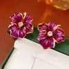 Pendientes de Clip Antiguos Vintage de Lujo Ligero con Aguja de Plata, Pendientes de Flor con Goteo de Diamantes en Aceite, Pendientes Retro de Alta Gama Versátiles para Mujer