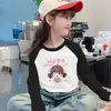 Estilo Coreano Mistura de Lã Raglan Manga Longa Casual Camada Base Top Outono Inverno Meninas Fashionável Doce Estiloso Desenho Animado Gola Redonda Camiseta