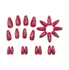 Manicure Vermelho Vinho Mais Vendida no Dia dos Namorados Transfronteiriça, Adesivos de Unhas Postiças Formato Amêndoa com Design de Coração em Relevo, Pontas de Unha Usáveis