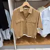 Blusa Feminina de Linho Francês Gola Meio Aberta Corte Reto Manga Curta 26 Novo Estilo Primavera/Verão Confortável Respirável Top 484256