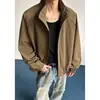Chaqueta aviador deconstruida estilo americano en color gris con cuello alto para hombre, fresca y elegante para otoño, chaqueta de béisbol casual holgada