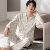 Pijama para Hombre, Algodón Puro, Nuevo Estilo Otoño e Invierno, Manga Larga, Pantalón Largo, Cárdigan con Solapa, Sencillo y Casual, Se Puede Usar Afuera como Ropa de Casa