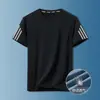 Camiseta de manga curta masculina verão corrida respirável fitness seda gelada secagem rápida roupas finas tops esportivos masculinos gola redonda