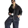 4006 Conjunto de Pijama Masculino Espesso com Capuz Inverno Novo Estilo Veludo Plus Quente Cardigan de Botão Roupa de Casa Pode Ser Usado ao Ar Livre