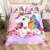 Funda Nórdica de Unicornio de Dibujos Animados Linda Cubierta de Edredón de Animal Mágico Poliéster Brillante Arcoíris Funda de Edredón para Cama Doble Niños