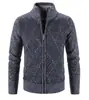 Comercio Exterior Cárdigan Nuevo para Hombre Otoño e Invierno Suéter Romboidal con Cremallera Cuello Forrado de Lana Grueso Suéter Holgado de Punto Chaqueta