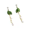 Brincos de Folha Verde Fresca para Primavera e Verão Brincos de Franja de Comprimento Médio Super Fada Design com Senso Brincos de Miçangas de Arroz Nova Série Verde