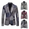 Terno masculino estilo retro europeu e americano com retalhos irregulares, apresentando padrão espinha de peixe, design de um botão e corte slim, disponível em tamanhos europeus