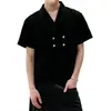 Camiseta Casual de Manga Curta com Gola de Terno Botões e Retalhos Estilo Retro Americano para Homens, Tendência Versátil Design Personalizado Camiseta Tendência para Casais