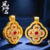 Joyería de colgante tradicional de trébol de cuatro hojas giratorio bañado en oro y con incrustaciones de diamantes, colgante de vajra de doble cara con incrustaciones de diamantes de nuevo estilo chino al por mayor