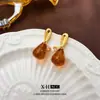 Joias Vintage de Segunda Mão, Brincos de Zircônia Cor de Café em Formato de Gota, Brincos Elegantes Retro Estilo Palácio