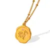 Lindo Popular Estampado de Palma Huella Dactilar Circonita Incrustada Colgante Irregular Collar Acero de Titanio Chapado en Oro Nicho Sentido de Diseño Accesorios