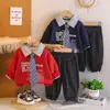 2026 Ropa Infantil Estilo Primavera y Otoño Conjunto para Niños Versión Coreana Sudadera con Cuello de Solapa y Corbata Manga Larga Conjunto de Dos Piezas Moderno y Elegante