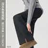 Nuevos pantalones casuales de pierna recta con patrón de espiga 2026, versátiles, forrados de polar, alargan las piernas, exudan un ambiente relajado y elegante, adecuados para ir al trabajo