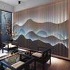 8D Nueva Chinoiserie Rejilla Anti-Madera Revestimiento de Pared Fondo de Sofá para Sala de Estar Papel Tapiz Forma de Paisaje Mural Decorativo Revestimiento de Pared para Sala de Té