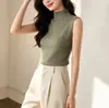 Camisola regata com gola alta para mulheres, novo estilo justo, peça de sobrepor simples sem mangas, camada interna, top de tricô