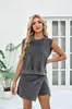 Traje Informal de Moda de Color Sólido para Comercio Exterior Transfronterizo para Mujer Verano 2025 Nuevo Conjunto de Dos Piezas de Camiseta de Manga Corta y Pantalón de Tres Cuartos de Algodón Puro