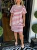 2024 Moda Europeia e Americana Casual Listrado Vestido de Gola Redonda Mulheres
