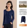 Nueva Camisa Básica de Lana Merino para Mujer Otoño e Invierno con Cuello Henley, Rejuvenecedora y Adelgazante, Top de Manga Larga de Tencel con Botones para Mujer