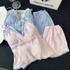 Pijama camisola azul a rayas dulces estilo coreano para mujer, nuevo conjunto de dos piezas para casa de verano con camisola de encaje y shorts