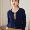 Cardigan de Tricô Cashmere Simples Cor Sólida Gola Redonda Solto Casual para o Dia a Dia Outono Clássico Feminino