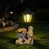 Maceta Dorada Creativa de Golden Retriever Transfronteriza Adornos de Resina Decoración de Jardín Patio Jardinería de Mascotas Paisajismo Exterior Luces Solares