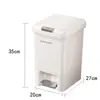 Cubo de basura cuadrado con pedal, tapa abatible de presión manual, blanco, dimensiones 35*27*20 cm