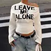 Moda Americana Nueva Y2K Primavera y Verano Versátil Hombros Descubiertos Estampado de Letras Estilo Callejero Diseño para Mujer Top Ajustado de Manga Larga