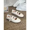 Sapatos de Salto Baixo com Bico Redondo para Mulheres 2026 Primavera Novo Estilo Couro Genuíno Sapatilhas de Uma Tira Sapatos Mary Jane da Moda para Mulheres
