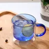 Taza de vidrio de colores personalizada con asa, vaso de agua aislado de doble capa resistente al calor, taza para preparar té en casa, taza de café de vidrio de doble capa