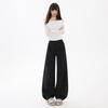 Tecido Lyocell Três Provas Outono e Inverno 2025 Cintura Alta Soltos Impermeáveis Tencel Calça Wide Leg Jeans Preto para Mulheres