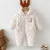 Mono de una pieza grueso para bebé e infante, colección otoño e invierno, mameluco de manga larga con forro polar, diseño lindo de dibujos animados estilo coreano