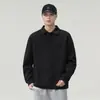 Sudadera de peso pesado para hombre estilo americano con cuello polo y manga larga, jersey de otoño de corte holgado, simple, casual, moderno y versátil