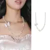 ¡Los fanáticos de los lunares aman el estilo Miu! Collar Único de Niña con Lazo de Satén Rosa, Cadena Larga de Dos Capas para Suéter