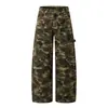 Pantalones cargo de camuflaje para hombre, marca europea y americana de moda, diseño plisado, pantalones casuales de pierna ancha sueltos multi-bolsillo únicos