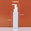Botella de limpiador facial con bomba de 60 ml, botella de loción de plástico de 100 ml, botella de aceite limpiador con prensa de hombro plana de 24 dientes