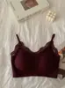 Regata Canelada Feminina para Uso Externo com Renda Aplicada Top Decote V Envoltório Sutiã Costas Nuas Puro Sexy