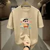 Camiseta de Manga Curta Verão Nova Desenho Animado Estampa Crayon Shin-chan Solta Tendência Versátil Top Masculino Camiseta de Manga Curta