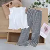 Conjunto de Niña de Moda Estilo Coreano: Conjunto de Moda de Verano sin Mangas con Lazo y Pantalones de Campana
