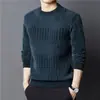 Suéter de Tricô Forrado com Fleece Masculino Outono/Inverno 2024, Camiseta de Alta Qualidade Slim Fit, Roupa Íntima Quente, Dropshipping Disponível